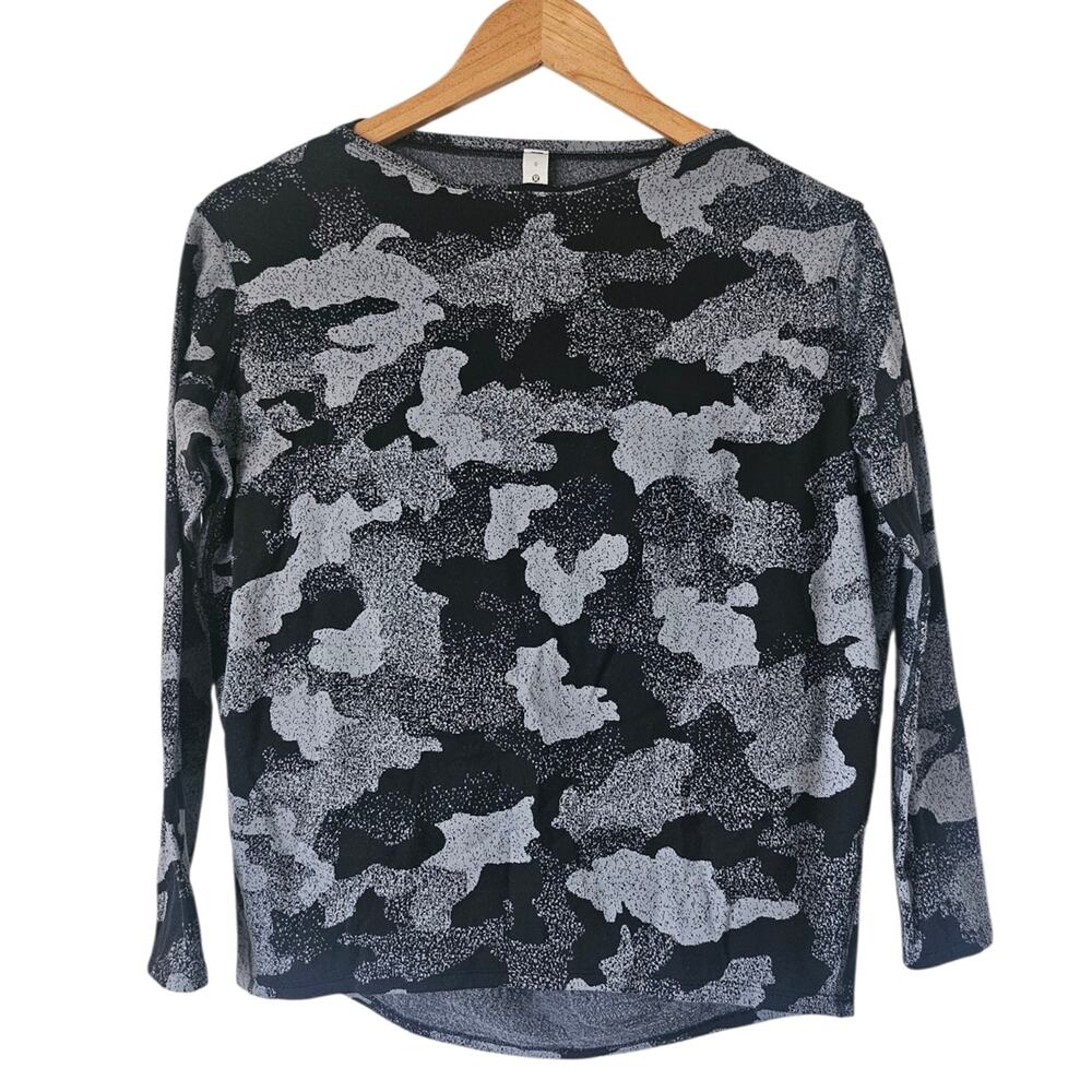 Lululemon Cates Training Long Sleeve Tee Black Heritage Speckle Camo Jacquard, 0